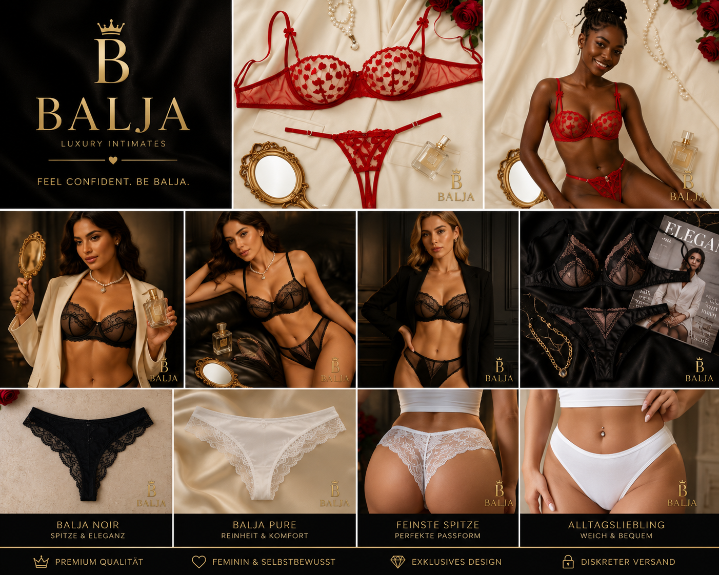 BALJA Dessous-Kollektion – rotes Set und Models
