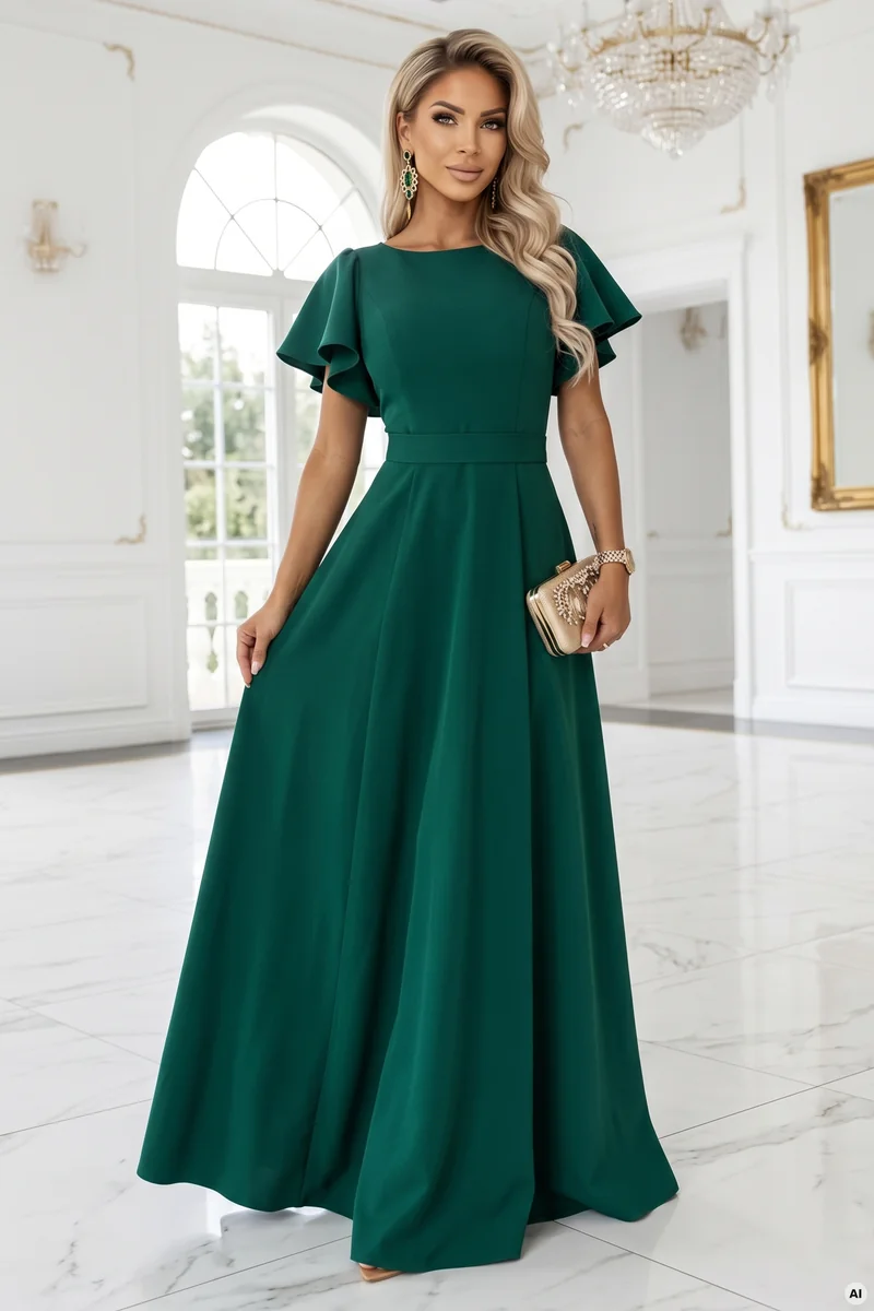 Flaschengrünes BALJA-Maxikleid – vollständige Ansicht