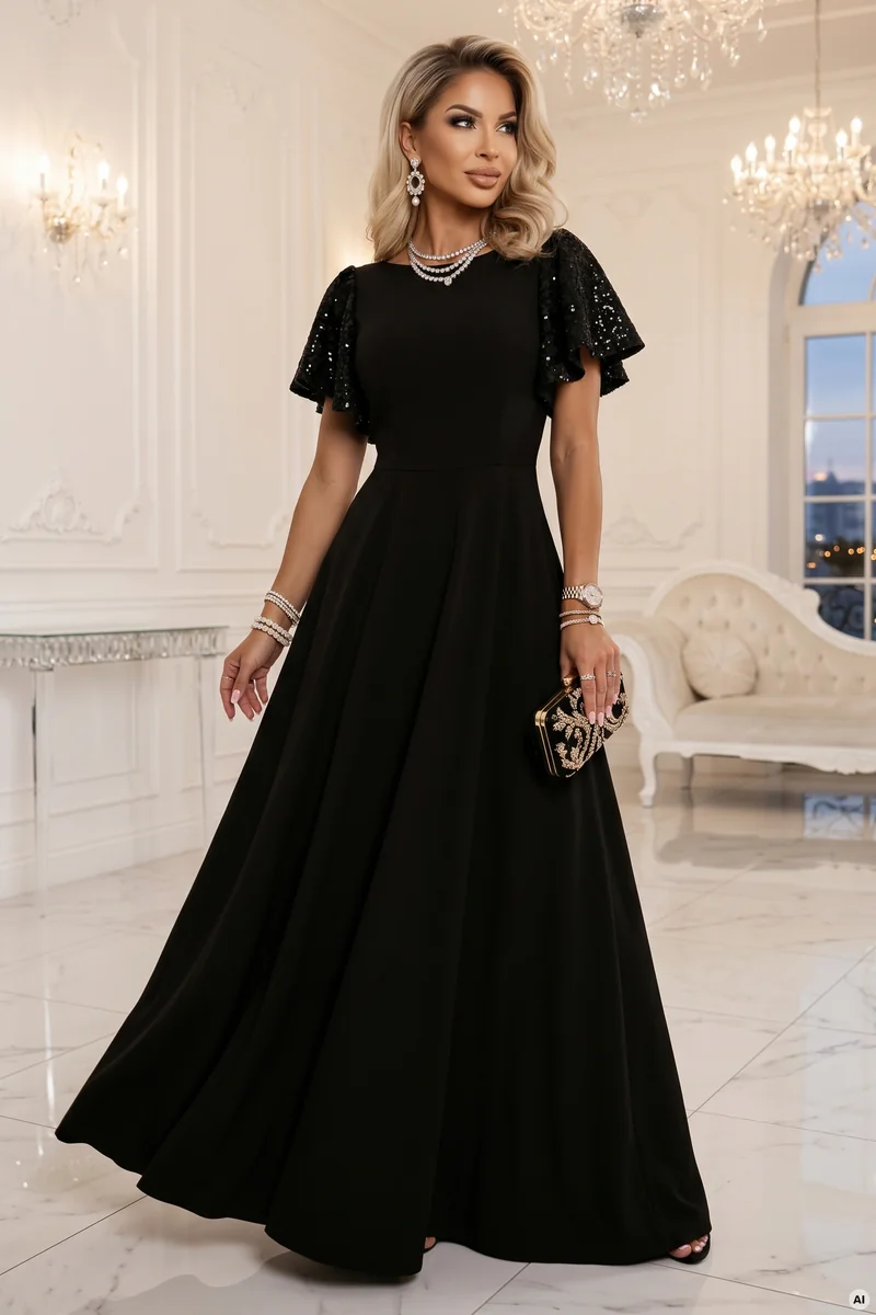 Schwarzes BALJA-Maxikleid – vollständige Ansicht